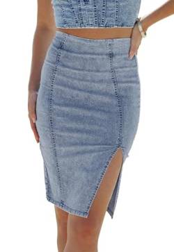 Alaster Queen Damen Jeans-Bleistiftrock, hohe Taille, figurbetont, Jeans-Schlitzrock für Damen, hellblau, 52 von Alaster Queen