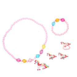 Alasum 1 Satz Schmuck Mädchen Ringe Kinderarmband Perlenringe Kinderkette Für Mädchen Ohrringe Einhorn-anhänger-halskette Halsband-halskette Einhorn Armband Für Mädchen Acryl Rosa von Alasum