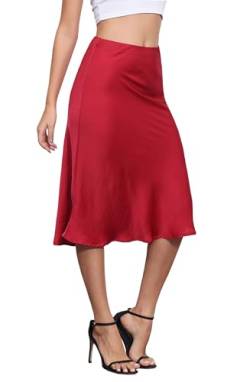 Alcea Rosea Damen Satin Rock Midi Elastische Taille Lässig Silk Rock Business Rock mit Reißverschluss S-3XL (DE/NL/SE/PL, Alphanumerisch, XXL, Regular, Regular, Wein7302) von Alcea Rosea