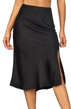 Alcea Rosea Damen Satin Split Rock Bleistiftrock Casual Elegant S-XXXL (XXL, Schwarz7301) von Alcea Rosea