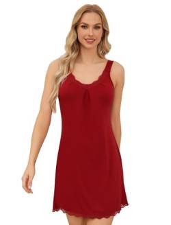 Alebame Nachthemd Damen Ärmelloses Sexy Negligee Baumwolle Spitze V-Ausschnitt Nachtwäsche rutschfeste Schultergurte Nachtkleid Sleepwear von Alebame