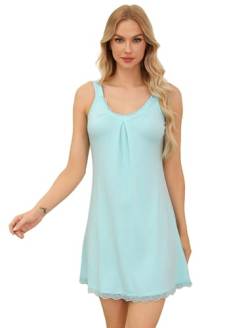 Alebame Nachthemd Damen Ärmelloses Sexy Negligee Baumwolle Spitze V-Ausschnitt Nachtwäsche rutschfeste Schultergurte Nachtkleid Sleepwear von Alebame