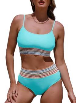 Aleumdr Bikini Damen mit Set Badeanzug Damen Bauchweg Sexy Shape Bademode Zweiteiler Push Up Bikini Oberteil mit Bikini Hose Blau Größe X-Small von Aleumdr