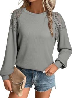 Aleumdr Pullover Damen Herbst Rundhals Basic Langarmshirt Damen Leichter Pullover Einfarbig Sweatshirt Damen Oversized Tunika Pulli Shirts,Grau L von Aleumdr