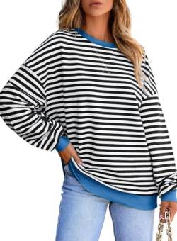 Aleumdr Sweatshirt Damen Oversize Pullover Gestreiftes Shirt Farbblock Oberteile Herbst Y2K Langarmshirt Schwarz Größe Mittel von Aleumdr