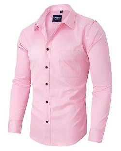 Alimens & Gentle Herren Kleid Shirts Langarm Faltenfrei Stretch Shirts Solid Formal Button Down Shirt mit Tasche, Kontrast-Knopf-rosa, Klein von Alimens & Gentle