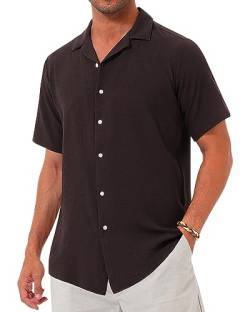 Alimens & Gentle Herren Seersucker Hawaiihemden Kurzarm Leinenhemd Sommer Strand Casual Button Down Hemd für Männer, Kaffee, XL von Alimens & Gentle