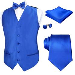 Alizeal Herren Classic 5-teiliges Einfarbiges Satin Anzug Weste Set, Königsblau-L von Alizeal