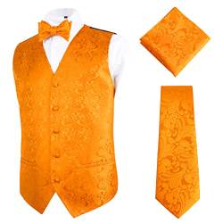 Alizeal Herren Klassische 4pc Paisley Jacquard Weste Anzug Weste Set, Orange-M von Alizeal