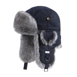 Alkaidstar Unisex Fliegermütze Rib Wolle Bomber Aviator Pilot Hat Faux Fellmütze Winter Russische Mütze Herren Bomber Hut Fliegermütze Erwachsenen Wintermütze Ohrenschützer von Alkaidstar