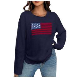 Allbestop Damen Pullover Tops Langarm Flagge USA Strick Sweatshirt Memorial Day Lose Shirts Pullover Für Damen (Blue, L) von Allbestop