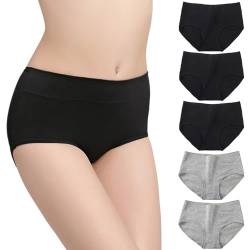 Alleen Damen Baumwolle Unterhosen Bequeme Atmungsaktive Slips Einfarbig Panties Frauen Unterwäsche 5er Pack (3XL, Schwarz/Grau) von Alleen