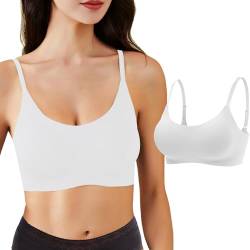 Alleen Damen Gepolsterter BH Ohne Bügel Unterwäsche Bustier Cami Top Air BH Bequem Bügelloser Schlaf Bra (Weiß*1, XXL) von Alleen