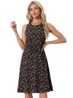 Allegra K Damen Ärmellos Rundhals Cut Out Bindegürtel Blumen Midikleid Sommer Kleid Schwarz M von Allegra K