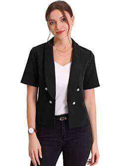 Allegra K Damen Arbeitblazer Kurzarm Reverskragen Knöpfe Offen Business Blazer Jacke Schwarz XS von Allegra K