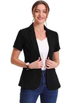 Allegra K Damen Blazer mit Taschen Kurzarm Ein-Knopf Büro Arbeit Anzugjacke Jacke Schwarz L von Allegra K