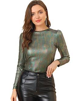 Allegra K Damen Bluse Metallic Langarm Party Rundhals Elegant Glitzer Club Oberteil Top Dunkel Mehrfarbig XL von Allegra K