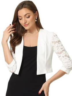 Allegra K Damen Cardigan Spitzen Bolero Vorne Offen Mesh Langärm Arbeit Bauchfrei Shrug Strickjacke Weiß S von Allegra K