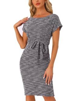 Allegra K Damen Elegant Business Casual Tweed-Kleid Knielanges Kleid mit Rundhals Tiefen Ärmeln Rosa L von Allegra K