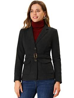 Allegra K Damen Faux Wildleder Blazer Gürtel Langarm Einreiher Arbeitsjacken Outwear Mantel Schwarz L von Allegra K