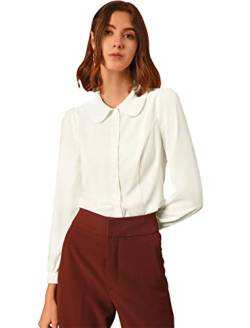 Allegra K Damen Langarm Chiffon Hemd Bubikragen Krawatten Ausschnitt Knopfleiste Elegante Top Bluse Weiß 3XL von Allegra K
