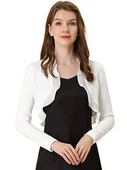 Allegra K Damen Langarm Rundhals Elegante Offen Strickjacke Shrug Bolero Weiß XS von Allegra K