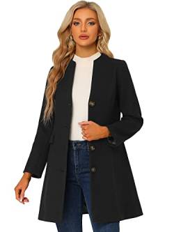 Allegra K Damen Mantel Langarm V-Ausschnitt Einreihiger Knopfleiste Elegant Trenchcoat Wintermantel Schwarz M von Allegra K