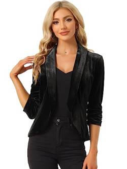 Allegra K Damen Herbst Winter Samt Blazer Langarm Reverskragen Vorne Offen Velvet Jacke Schwarz M von Allegra K