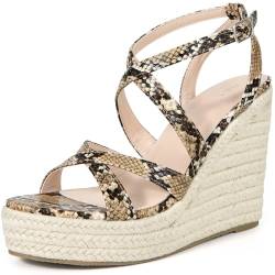 Allegra K Damen-Sandalen mit Plateau-Slingback und Riemchen-Espadrilles und Keilabsatz Khaki 38 von Allegra K