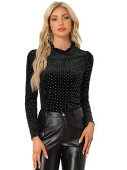 Allegra K Damen Velvet Bluse Rüschen Langarm Vintage Lässig Metallic Samt Top Schwarz L von Allegra K