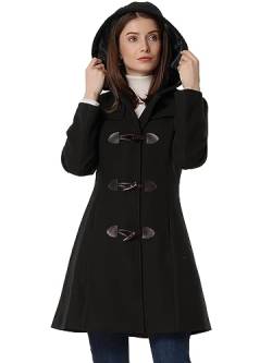 Allegra K Damen Wintermantel Dufflecoat Knebelknöpfen Kapuze Mantel Schwarz XS von Allegra K