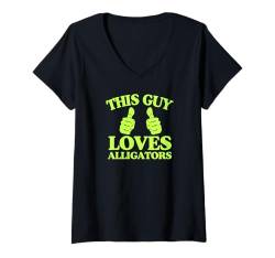 Damen Dieser Typ liebt Alligatoren mit zwei Daumen T-Shirt mit V-Ausschnitt von Alligator Theme Birthday Party Supply Essentials