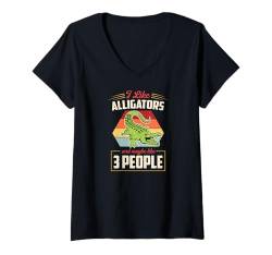 Damen Ich mag Alligatoren und vielleicht mag ich 3 Leute T-Shirt mit V-Ausschnitt von Alligator Theme Birthday Party Supply Essentials