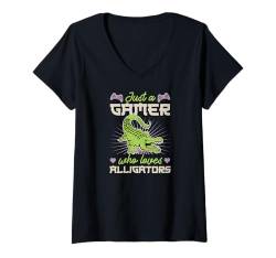 Damen Nur ein Spieler, der Alligatoren liebt T-Shirt mit V-Ausschnitt von Alligator Theme Birthday Party Supply Essentials