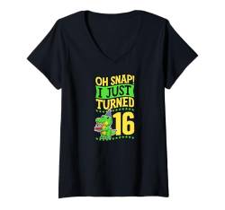 Damen Oh Snap I Just Turned 16 Year Old Alligator Thema Geburtstag T-Shirt mit V-Ausschnitt von Alligator Theme Birthday Party Supply Essentials