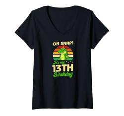 Damen Oh Snap It's My 13th Birthday Alligator Motto Geburtstagsparty T-Shirt mit V-Ausschnitt von Alligator Theme Birthday Party Supply Essentials