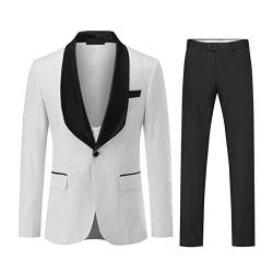 Allthemen Anzug Herren 3 Teilig Smoking mit Blumen Schalkragen Tuxedo für Hochzeit Kostüm Abschlussball Weiß M von Allthemen