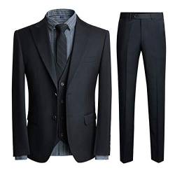 Allthemen Herren Anzug 3 Stück Slim Fit Zwei Knöpfe Business Klassisch Hochzeit Dreiteilig Anzug Jacke Weste und Hose Einfarbig Schwarz S von Allthemen