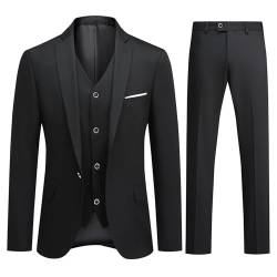 Allthemen Herren Anzug Slim Fit Stretch Anzüge Komplett 3 Teilig Herrenanzug Elegant Hochzeit Sakko Hose Weste Schwarz 48 von Allthemen