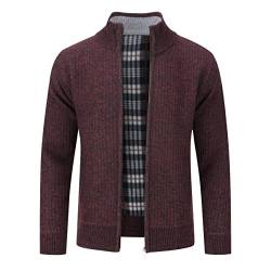 Allthemen Herren Cardigan Grobstrick Reißverschluss Strickjacke mit Stehkragen Winter Pollover Knitted Weinrot XL von Allthemen