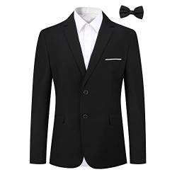 Allthemen Sakko Herren Slim Fit Sportlich Anzugjacke mit Fliege Zwei Knöpfe Herren Blazer für Business Hochzeit Freizeit Schwarz 3XL von Allthemen