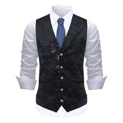 Allthemen Weste Herren Westen Gilet Jacquard Anzugweste für Hochzeit und Party Schwarz 3XL von Allthemen