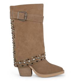 Alma en pena für Damen. I23437 Beige Lederstiefel mit Nieten und Schnallen (37), Braun, 8 bis 10 cm, Keine, Lässig von Alma en pena