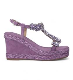 Alma en pena für Damen. V240984 Violette Ledersandalen mit hohem Keil (40), 8 bis 10 cm, Schnalle, Lässig, Flieder von Alma en pena