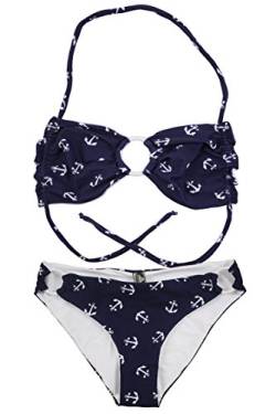 Aloha-Beachwear Damen Bandeau Neckholder Bikini Polka Dots gepunktet Anker A9009 (L / 40 / UK 14, Blau/Anker) von Aloha-Beachwear