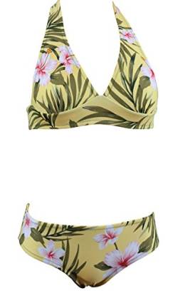 Aloha-Beachwear Damen Bikini Tropical Hawaii Muster Flower Hibiskus Retro A70211, Gelb (M / 38 / UK 12, Mehrfarbig) von Aloha-Beachwear