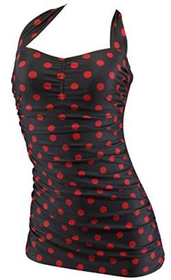 Aloha-Beachwear Rockabilly Vintage Look Neckholder Damen Badeanzug mit Polka Dots gepunktet Punkte M3039 (as3, numeric, numeric_36, regular, regular, Schwarz/Rot, S) von Aloha-Beachwear