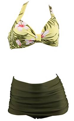 Aloha-Beachwear Tiki Hawaii Rockabilly Flower Hibiskus Vintage Damen Bikini A10255 (S / 36 / UK 10, Top Hawaii/Hose Grün) von Aloha-Beachwear