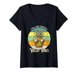 Damen Chill & Tropical Aloha Vibes Urlaub auf Hawaii auf der Insel Hawaii T-Shirt mit V-Ausschnitt von Aloha Hawaii Hawaiian Island Shirt Palm Beach Surf