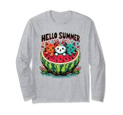 Lustiges Watermeowlon, niedliches Kawaii Happy Cat Watermelon Beach Langarmshirt von Aloha Hawaii Hawaiian Island Vacation Beach Lover